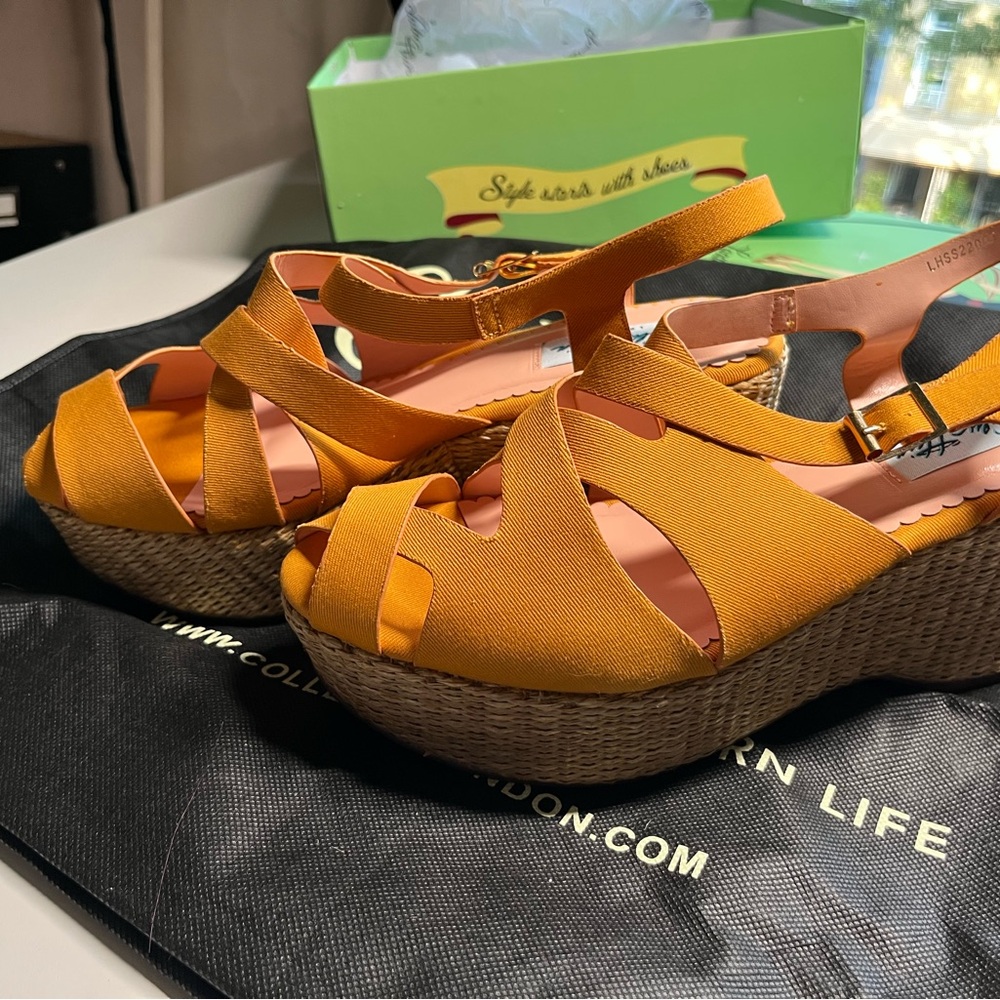 Chic Mustard Espadrille Wedges - Brand New, Size 10 (Collectif)